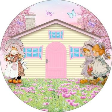 Imagem de Painel De Festa Redondo 1,50x1,50 - Casinha Rosa No Jardim 012 - Via C