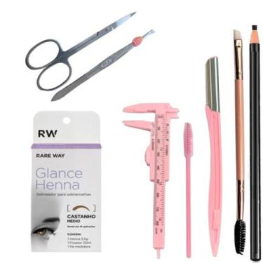 Imagem de Kit Henna Glance Sobrancelha Pincel Navalha Tesoura Lápis Pinça Profis