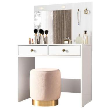 Imagem de Cômoda Camarim Ideal 90cm 2 Gavetas com Espelho e Luminárias de LED Br