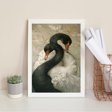 Imagem de Quadro Decorativo Cisnes Branco E Negro 24X18Cm
