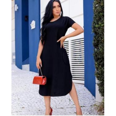 Imagem de Vestido Longo Manga Curta Com Fenda Lateral - M & K Shop, Preto, u