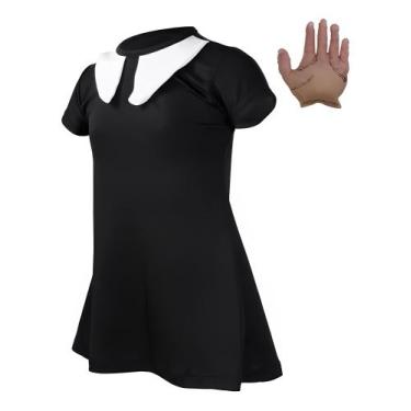 Imagem de Fantasia Vestido Roupa Wandinha 2 a 9 Anos Com Mãozinha - SGB MODAS E 