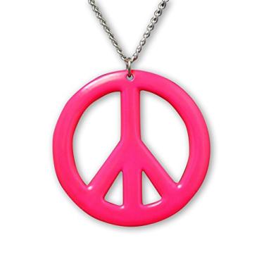 Imagem de Real Metal Colar rosa choque hippie com pingente de sinal da paz esmaltado em estanho bijuteria cosplay, Metal, Sem Pedra Preciosa