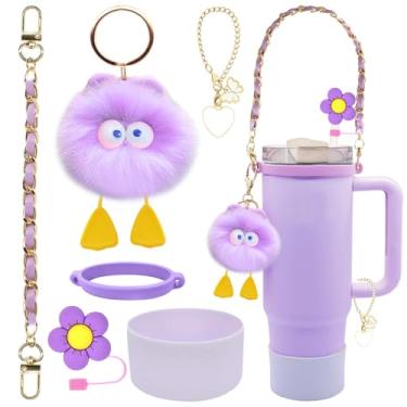 Imagem de LEISENOR Conjunto de acessórios para copo Stanley Cup 1,134 g e copo de 850 g, incluindo alça de alça de garrafa de água, bota de copo de silicone, capa de canudo de silicone, pingentes de chaveiro