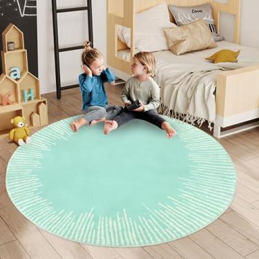 Imagem de Lacomfy Tapete de área abstrato moderno, 1,8 m, redondo, antiderrapante, para quarto de crianças, meninos, sala de estar, sol, tapete circular para decoração de casa, ciano, 1,5 m