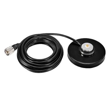 Imagem de Bingfu Antena NMO Suporte de base magnética forte - 9 cm de diâmetro - cabo coaxial RG58 de 5 m - Plugue PL259 - para carro caminhão SUV CB rádio amador antena de rádio amador
