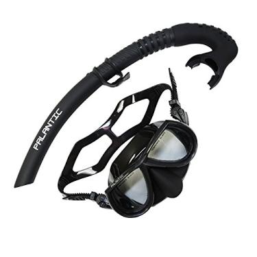 Imagem de Combo de máscara de mergulho Palantic Scuba Choice e snorkel flexível – baixo volume, lente de vidro temperado, saia de silicone, conjunto de snorkel confortável para pesca submarina, mergulho e