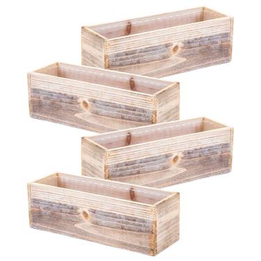Imagem de Conjunto de caixa de madeira para plantas, rústico lavado em branco, forro de plástico, suporte retangular de flores de 30,48 x 10,16 cm, decoração de madeira natural, estilo country, decoração de casa e casamento, ornamentos de jardim (conjunto com 4)