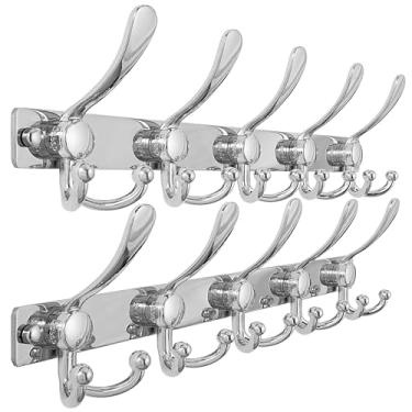 Imagem de Dseap Cabideiro MaxStrong Suporte de parede 2.0-5 ganchos triplos - resistente, aço inoxidável, gancho de metal para roupas, chapéus, toalhas, bolsas e roupões, cromado, pacote com 2