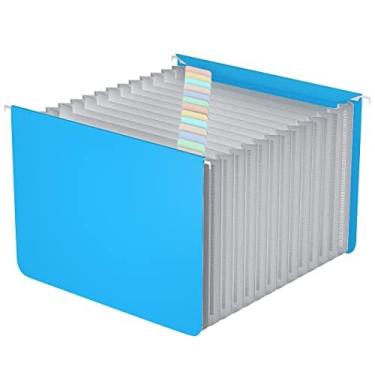 Imagem de TOPCJ Pastas de arquivo suspensas expansíveis de plástico, 12 bolsos expansíveis, abas multicoloridas, pastas suspensas para arquivo, tamanho carta, material de escritório, pastas de arquivo Manilla