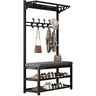 Imagem de Cabideiro, conjunto de banco de sapato, corredor, árvore, metal com banco de sapatos e gancho, cabide independente para serviço pesado, 3 em 1, corredor funcional, árvore, mobiliário de metal