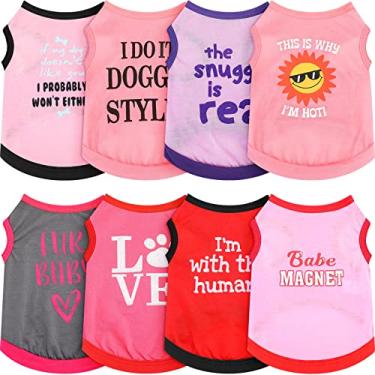 Imagem de Reginary 8 peças de roupas de cachorro para meninas pequenas camisetas estampadas para animais de estimação moletom macio pulôver fofo vestido feminino roupas para cães pequenos gatos, tamanho P