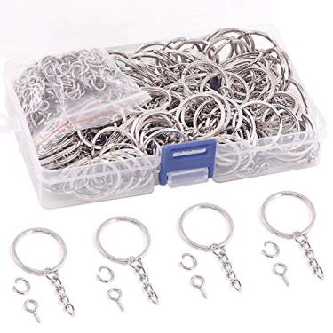 Imagem de Rustark 450 Pcs 1"/25mm Metal Split Keychain Ring Parts,150 Pcs Sliver Key Rings with Chains, 150 Pcs Open Jump Ring Connector and 150 Pcs Screws Eye Pin Bulk for Crafts Supplies (25mm)