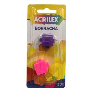 Imagem de Borracha Cubos Coloridos Blister com 2 Unidades - Acrilex, Roxo e Rosa