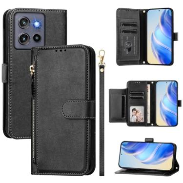 Imagem de Capa para celular compatível com Motorola ThinkPhone 25, compatível com Motorola Edge 50 Neo/Moto S50 5G XT2309-5 Flip PU couro com zíper capa carteira preta