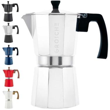 Imagem de GROSCHE Milano Moka Pot, Máquina de Espresso de fogão, Máquina de Café Greca, Cafeteira de Fogões e cafeteira para cafeteira de café, Prata, 9 cup, 1
