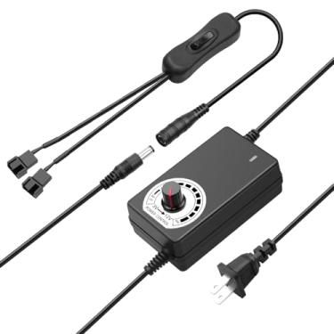 Imagem de SHNITPWR Fonte de alimentação do ventilador de 12 V, controlador de velocidade do ventilador de PC 110V-240V CA para DC 3-12V 2A 24W PC adaptador de ventilador ajustável pwm controlador de ventilador
