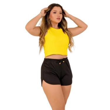 Imagem de Short Feminino de Malha Canelada Ajustável Cores - Fortaleza Jeans, Ún