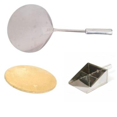 Imagem de Pá Pizza Inox 35cm, Pedra Refratária 35cm, Pá de Cinza Fo - INOX LAURI
