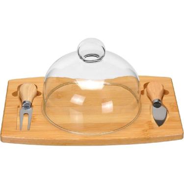 Imagem de Jogo 4 Peças Para Queijo Home&Co Com Tampa De Vidro Bambu