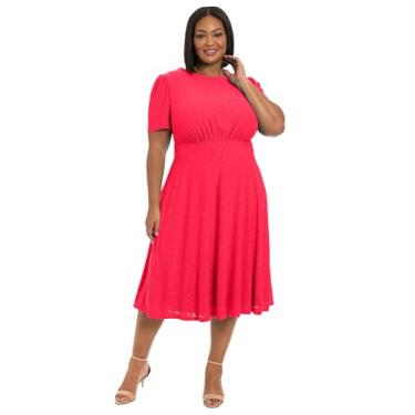 Imagem de London Times Manga bufante curta midi cintura inserida feminina, Vermelho rosa, 25 Plus Size