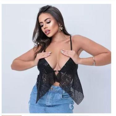 Imagem de Cropped Paête Brilhante Lantejoulas - JZ FASHION, Preto, UN