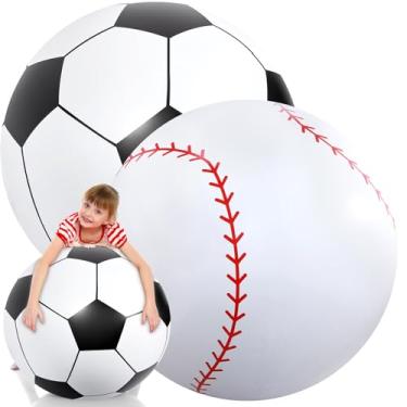 Imagem de Lewtemi 2 bolas esportivas infláveis gigantes bola de praia inflável bola de futebol inflável de beisebol para piscina de verão jogos de atividades ao ar livre tema esportivo lembrancinha de festa de