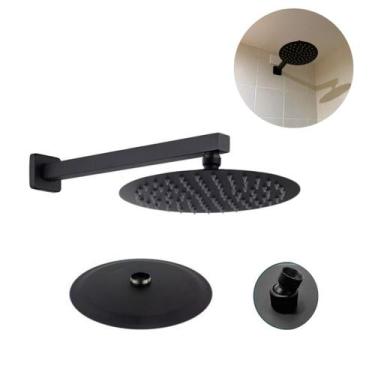 Imagem de  Ducha Redonda Aço Inox 150mm Preto Para Banheiro E Área de Lazer Com 
