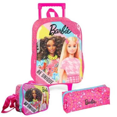 Imagem de Kit Mochila de Carrinho Estojo Lancheira Barbie Amigas Fashion - Luxce