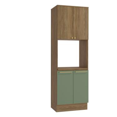Imagem de Paneleiro Kappesberg Flora com 4 portas, 3 Prateleiras e Nicho para Micro-ondas – Nogueira/Verde Oliva