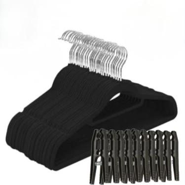 Imagem de Kit 50 Cabides Veludo Adulto Para Roupas Resistente Antideslizante Rotação 360° Preto(25)