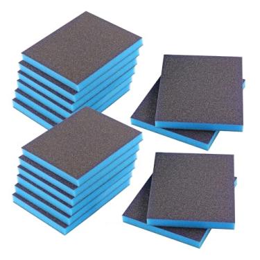 Imagem de 16 peças de esponja de lixa de 80 grãos, blocos de lixa Jamiikury laváveis e reutilizáveis, esponja de lixa seca úmida para pintura de móveis de metal de madeira e drywall