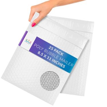 Imagem de Pacote ABC de 25 envelopes de plástico branco com bolhas de 21 x 28 cm. Envelopes acolchoados com bolhas de descascar e selar. Envelopes acolchoados para envio de 20 x 28 cm. Sacos de envio para