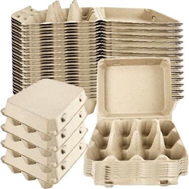 Imagem de 60 caixas de ovos de polpa natural em branco com capacidade para até 12 dúzias de caixas quadradas, 3 x 4, porta-ovos de galinha para fazenda familiar