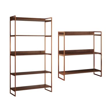 Imagem de Kit Estante Guaecá 180x95 E Aparador Industrial 3 Prateleiras Córdoba 100x95cm Cobre/Imbuia