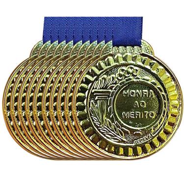 Imagem de Kit 40 Medalhas De Metal Esportiva Campeonato 35mm Fita Azul Modelos: honra Mérito