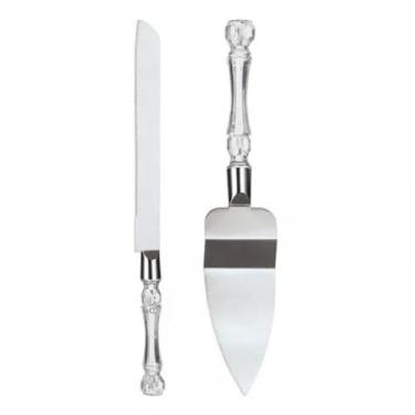 Imagem de Kit ESPATULA Faca Aço Inox Acrílico Cortar Servir Bolo Torta PAR
