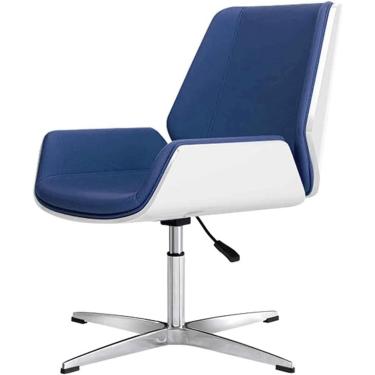 Imagem de Cadeira Executiva Sem Rodas Cadeira De Escritório Giratória De Altura Ajustável Inclinação Para Trás Cadeira De Computador Cadeira De Mesa De Couro Pu, Blue