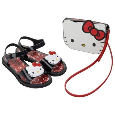 Imagem de Sandália Infantil Hello Kitty com Bolsa 3D Grendene Kids, Fofa e Confortável Rosa ou Preta (Preto, BR, Criança de 9 a 12 anos, Numérico, 31)