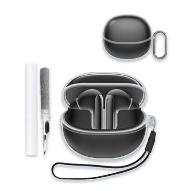 Imagem de Capa para fones de ouvido QCY MeloBuds Pro Aadptive híbrido ativo com cancelamento de ruído sem fio, capa protetora de TPU transparente macio com chaveiro e kit de limpeza para mulheres e homens à