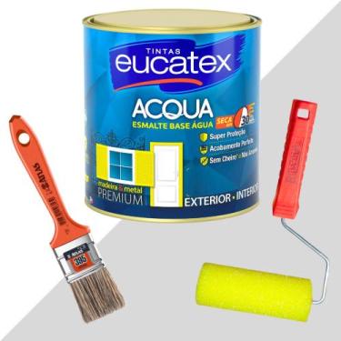 Imagem de Kit Tinta Esmalte Base Água Brilhante 900ml + Rolo + Pincel - Eucatex,