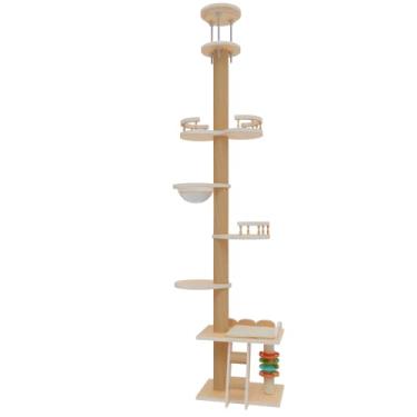 Imagem de Elegaif Árvore de gato do chão ao teto altura ajustável (95-120 polegadas) – Torre de gato alta de 5 camadas para gatos grandes, poste de sisal resistente com brinquedo, design que economiza espaço