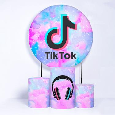 Imagem de Kit Painel de Festa Redondo de 1,50m e Trio de Cilindros TikTok- Fera Print