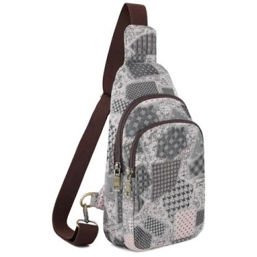 Imagem de SILKAREA Bolsa tiracolo de lona para mulheres, bolsa tiracolo pequena, mochila de viagem, caminhada, mochila para o peito, Rosa emendado, Medium