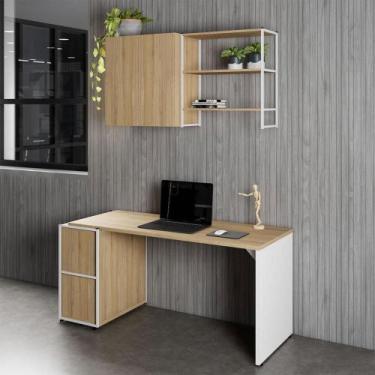 Imagem de Escrivaninha 1,5m c/ Balcão Lateral Armário Aéreo e Nicho F5 - F5 Offi