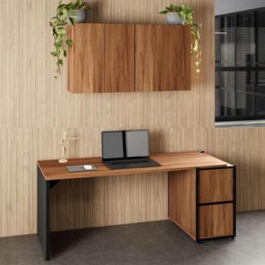 Imagem de Mesa Escrivaninha 1,70m Pé Painel c/ 2 Armários Aéreos F5 - F5 Office 