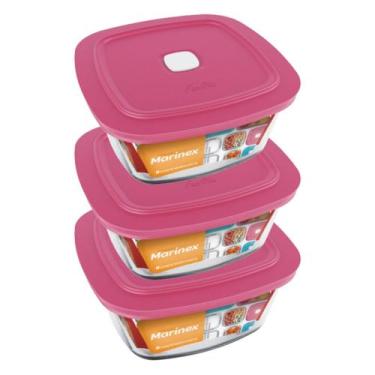 Imagem de 3 Pote Vidro Quadrado Facilita c/ Tampa Marmita 500ML Marinex - NADIR 