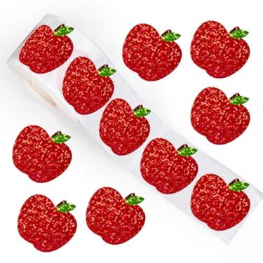 Imagem de Whaline Adesivos de Volta às Aulas Rolo Laser Maçã Vermelha Adesivos Holográficos Impermeáveis Adesivos Autoadesivos para Decoração de Recompensa de Professores do Primeiro Dia de Escola, 500 Peças