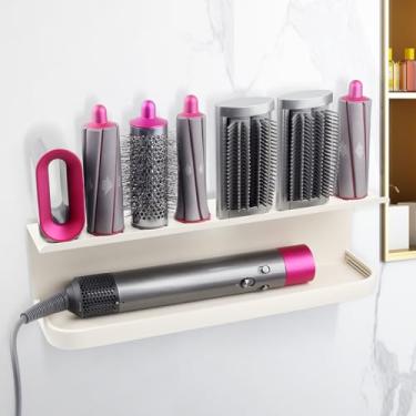 Imagem de DALUOBO Suporte de armazenamento montado na parede compatível com suporte de armazenamento Dyson Airwrap para organizador de prateleira de banheiro, acessórios de ferro de frisar e modelador completo