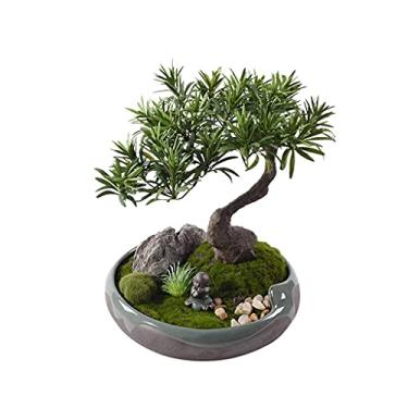 Imagem de Bonsai artificial moderno artificial simulação de bonsai de pinheiro bem-vindo em vaso decoração de plantas falsas corredor frontal sala de estar decoração de varanda 13,3 polegadas para escritório em